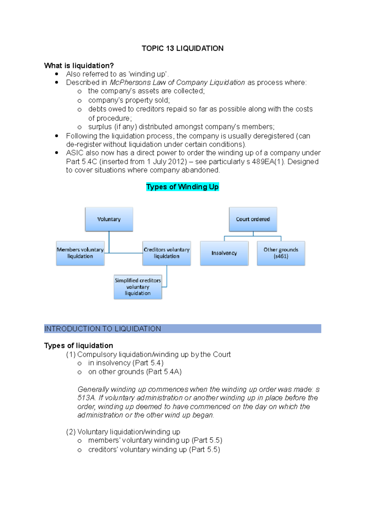 Topic 13 Liquidation - Lecture Notes Overview and Key Concepts - Studocu