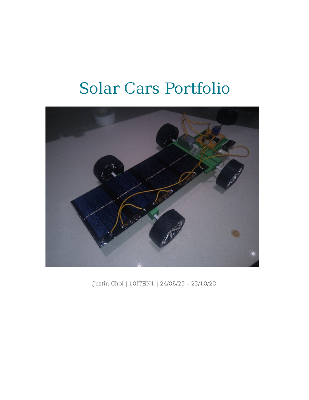 Solar Cars Portfolio 10ITEN1: Engineering Report & Design Insights ...