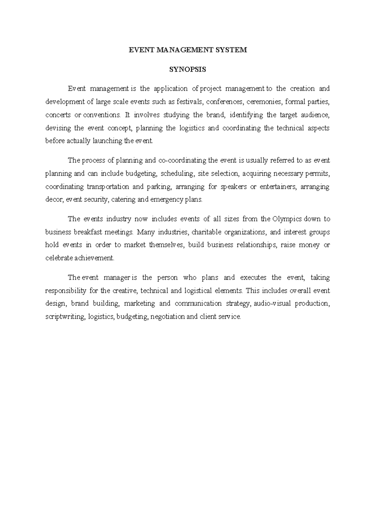 EVENT MGMT SYS: Overview & Coordination Strategies for Events - Studocu