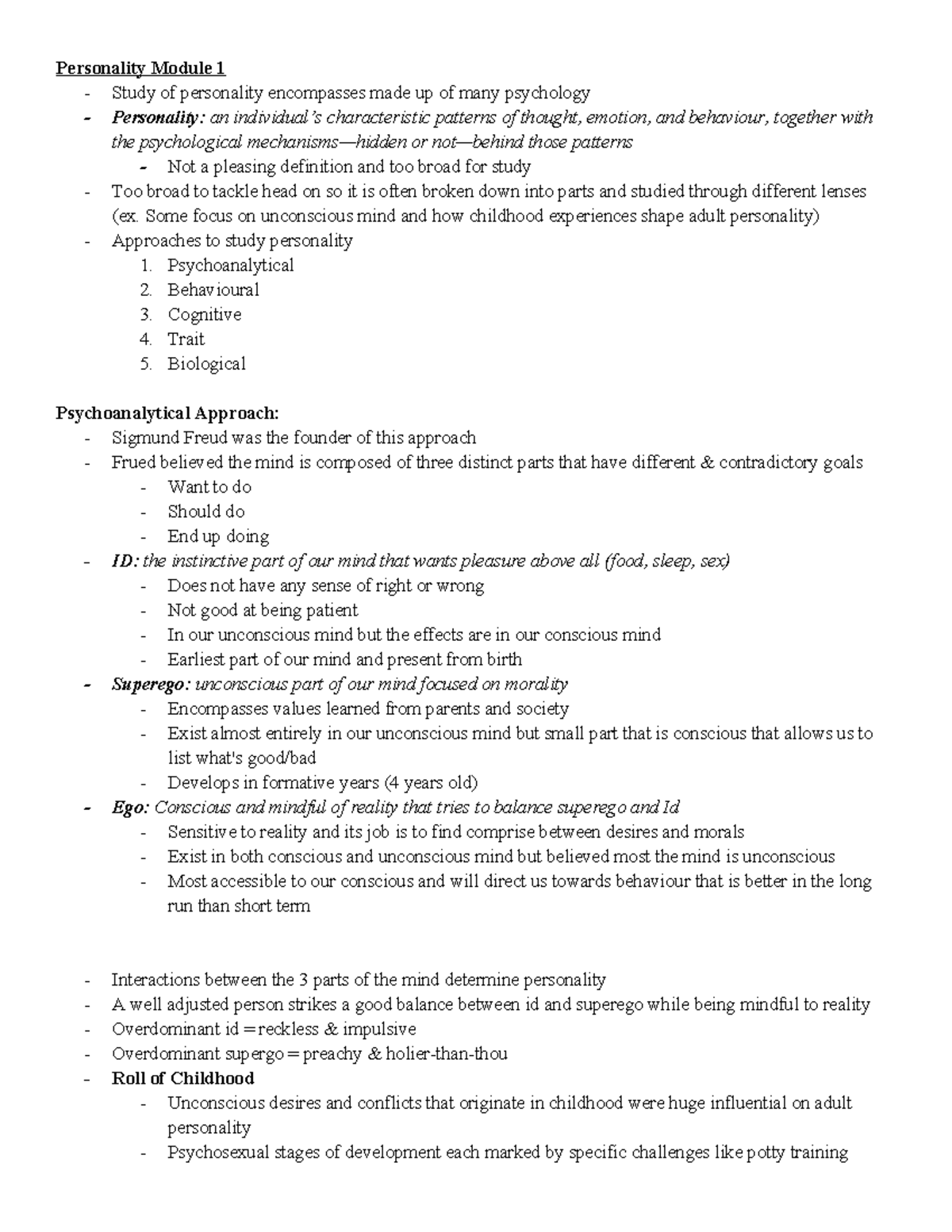 Personality PSY101: Comprehensive notes on personality theories and ...