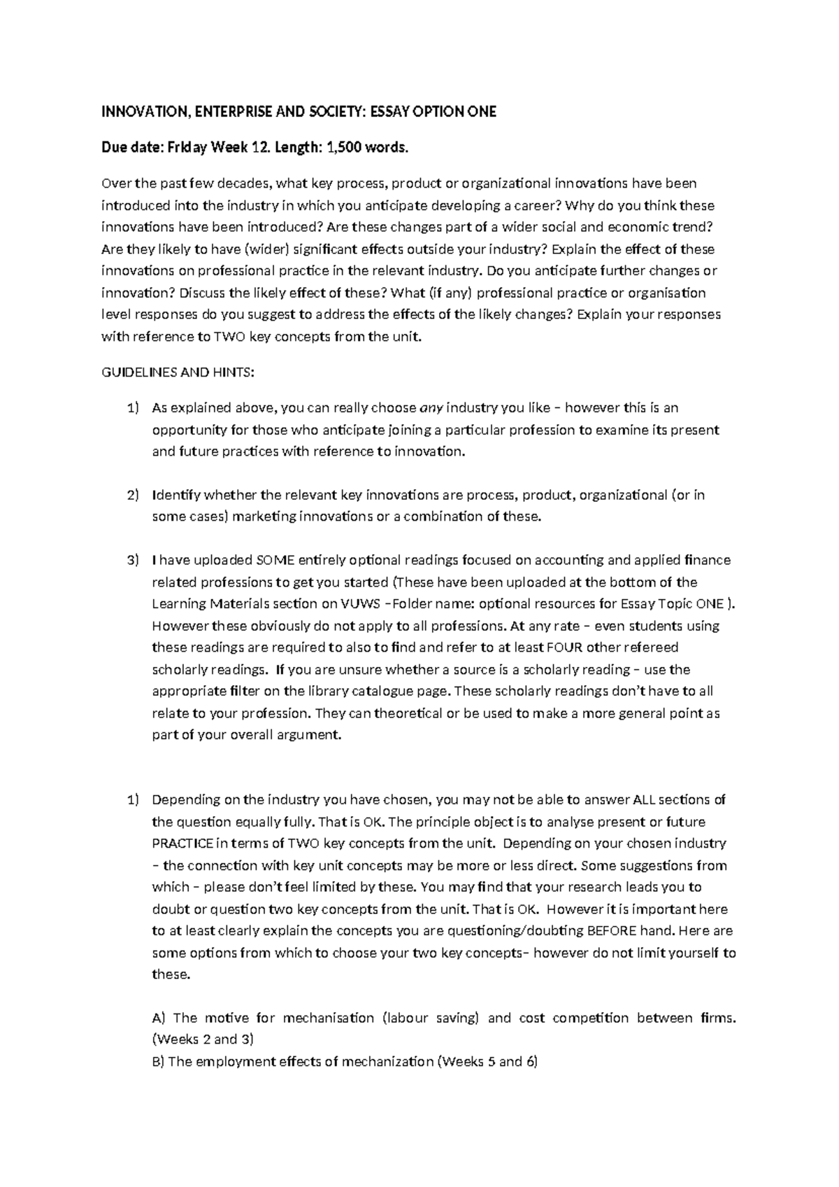 INNOVATION & ENTERPRISE ESSAY OPTION 1: Impact on Future Professions ...