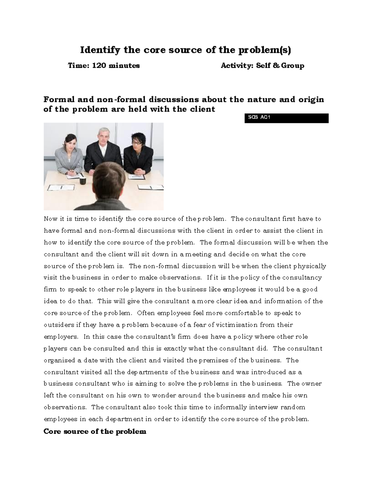 Identifying Core Sources of Problems in Business Consulting (SO3 AC ...