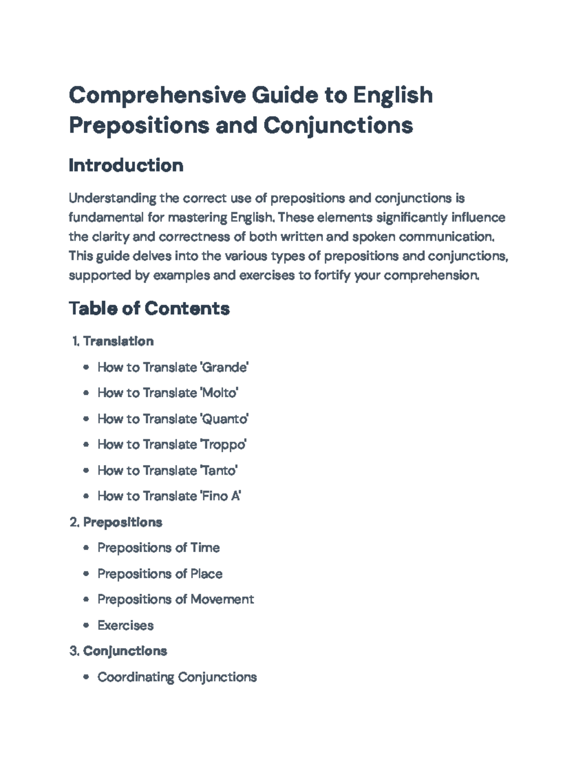 Guide to Using Prepositions and Conjunctions in English (ENG101 ...