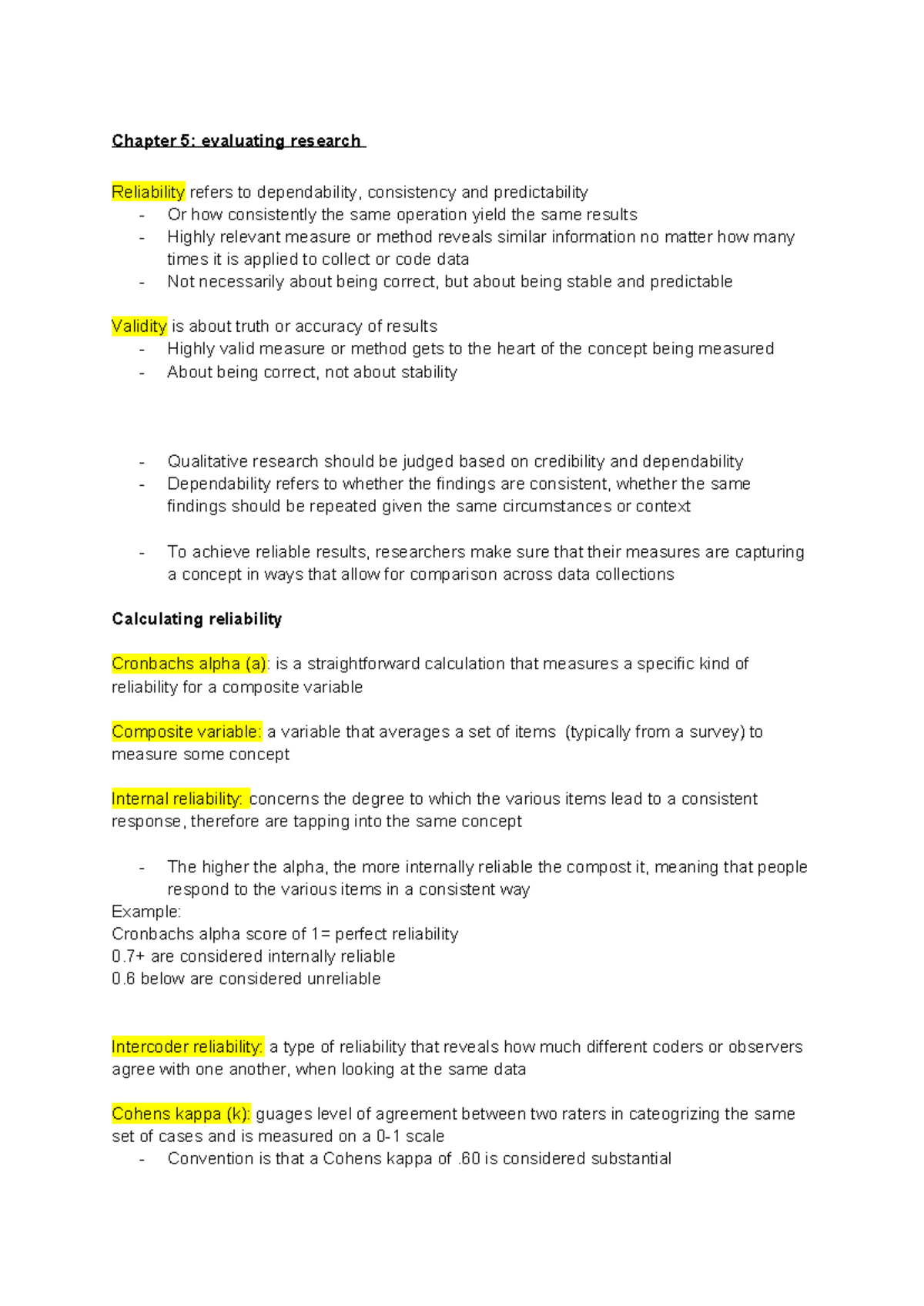 Textbook Notes: Chapter 5 - Evaluating Research for Reliability ...
