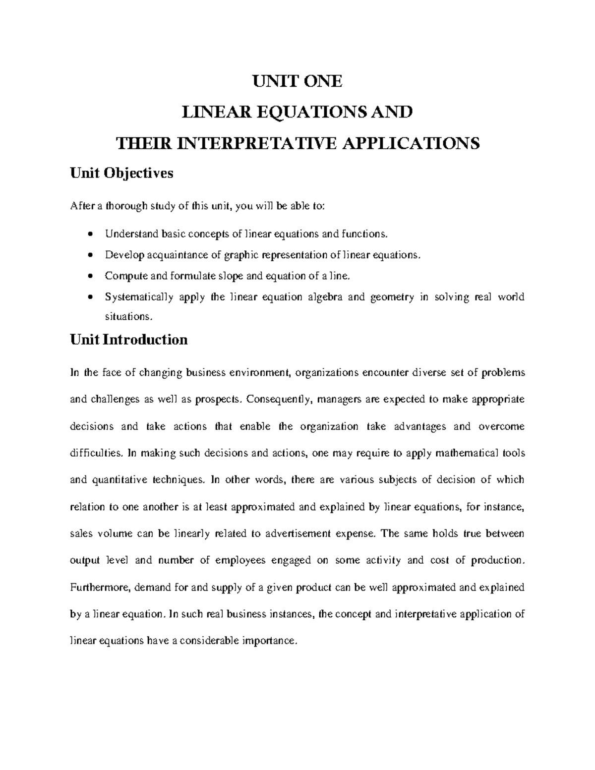 Maths chapter 1 - pratice - UNIT ONE LINEAR EQUATIONS AND THEIR ...