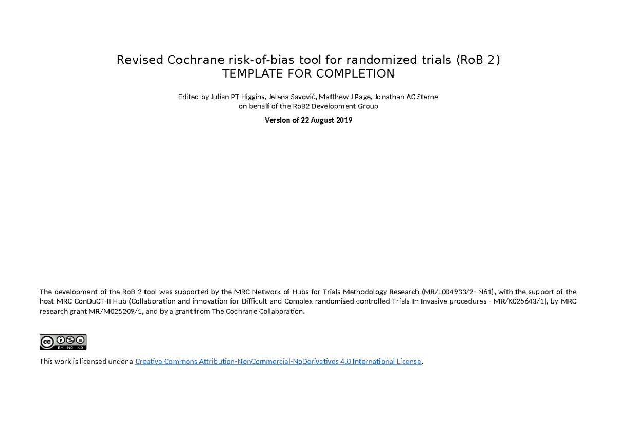RoB 2 Tool for Randomized Trials: Completion Template Guide - Studocu