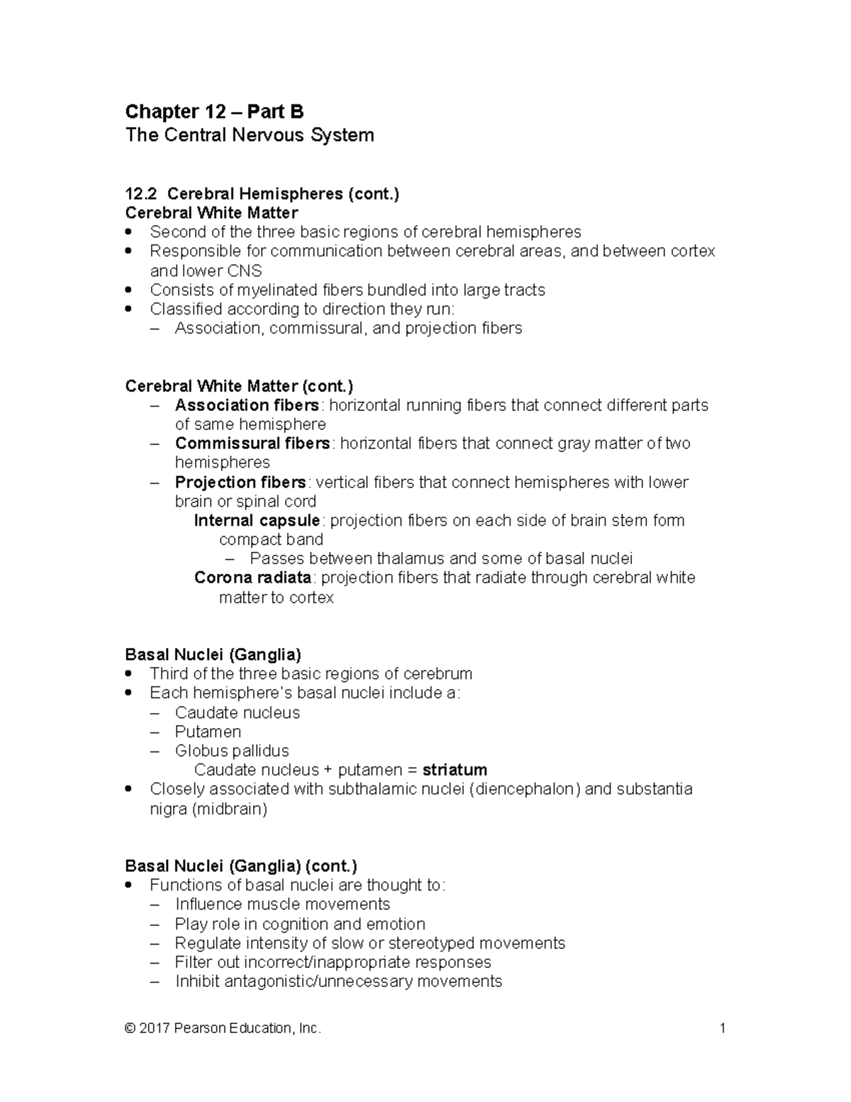 Chapter 12: The Central Nervous System - Part B - Studocu
