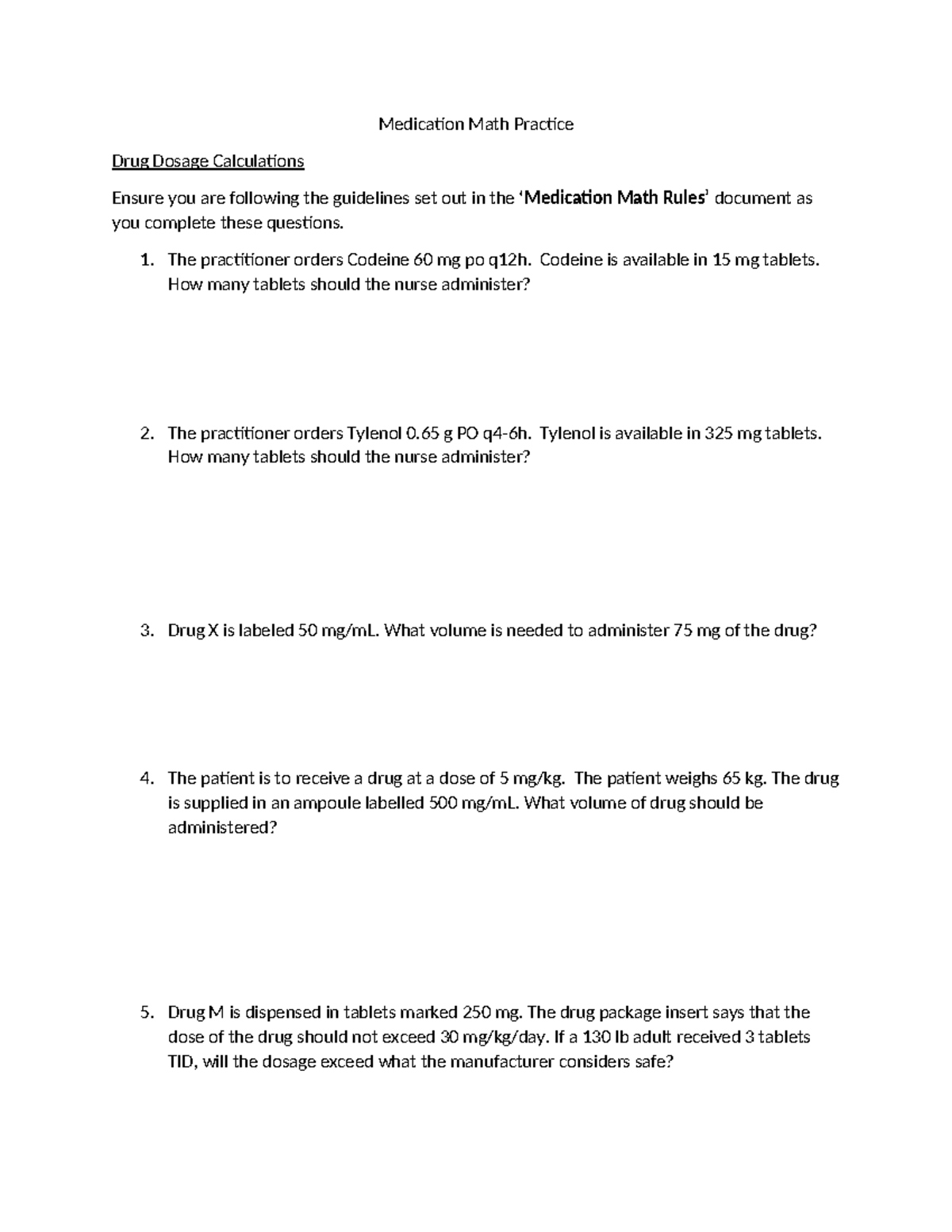 Medication Math Practice - The practitioner orders Codeine 60 mg po ...