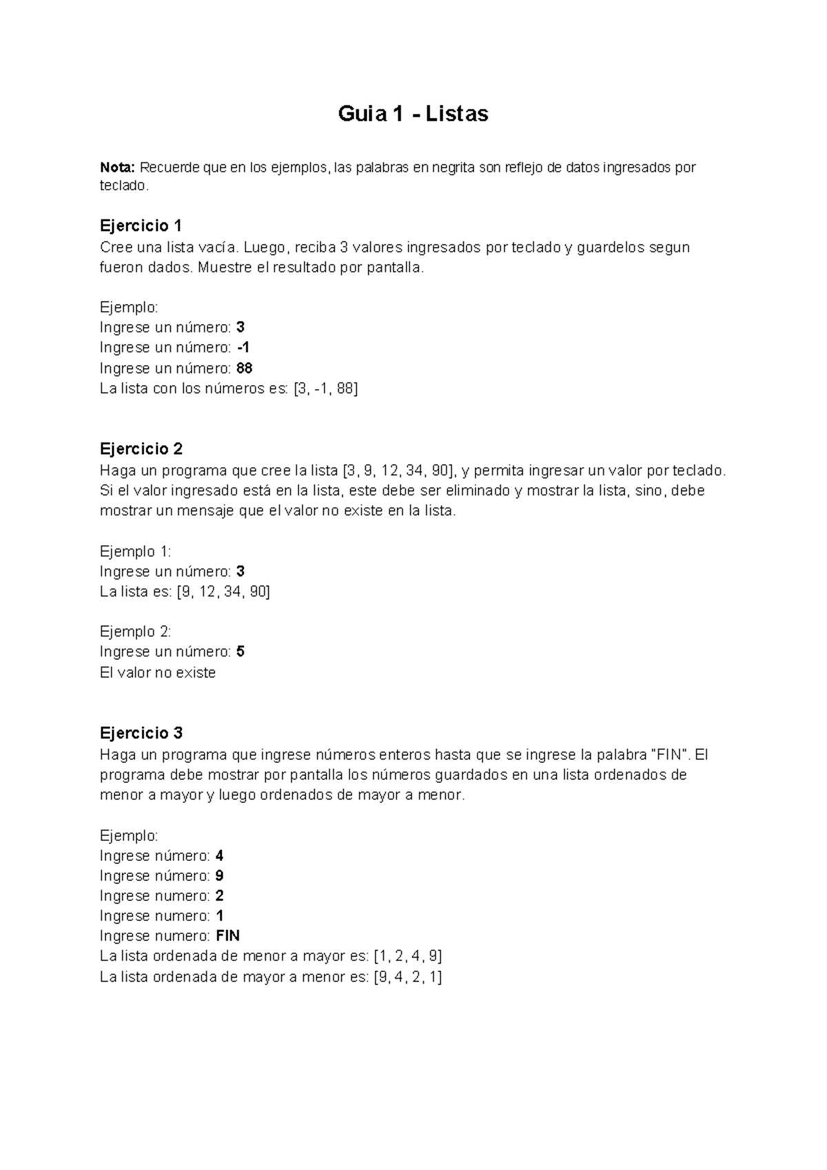 Guía 1: Ejercicios de Listas en Python - Studocu