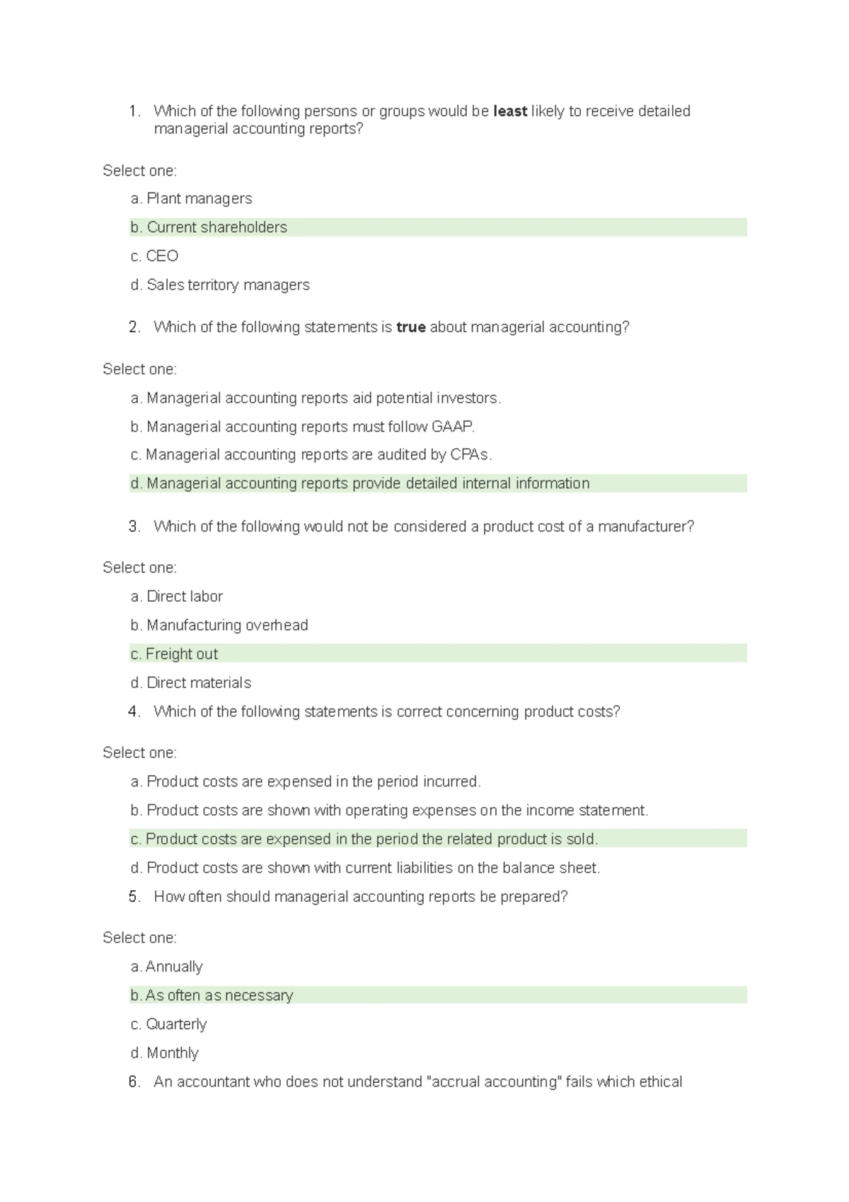 Test bank Managerial Accounting 2nd edition Chapter 1 - Chapter 01 ...