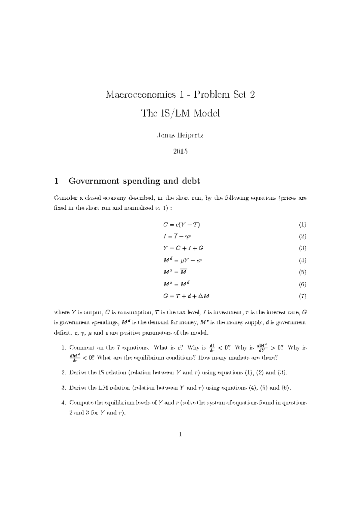 M1 PS2 - Macroeconomics Problem Set 2 Analysis and Insights - Studocu