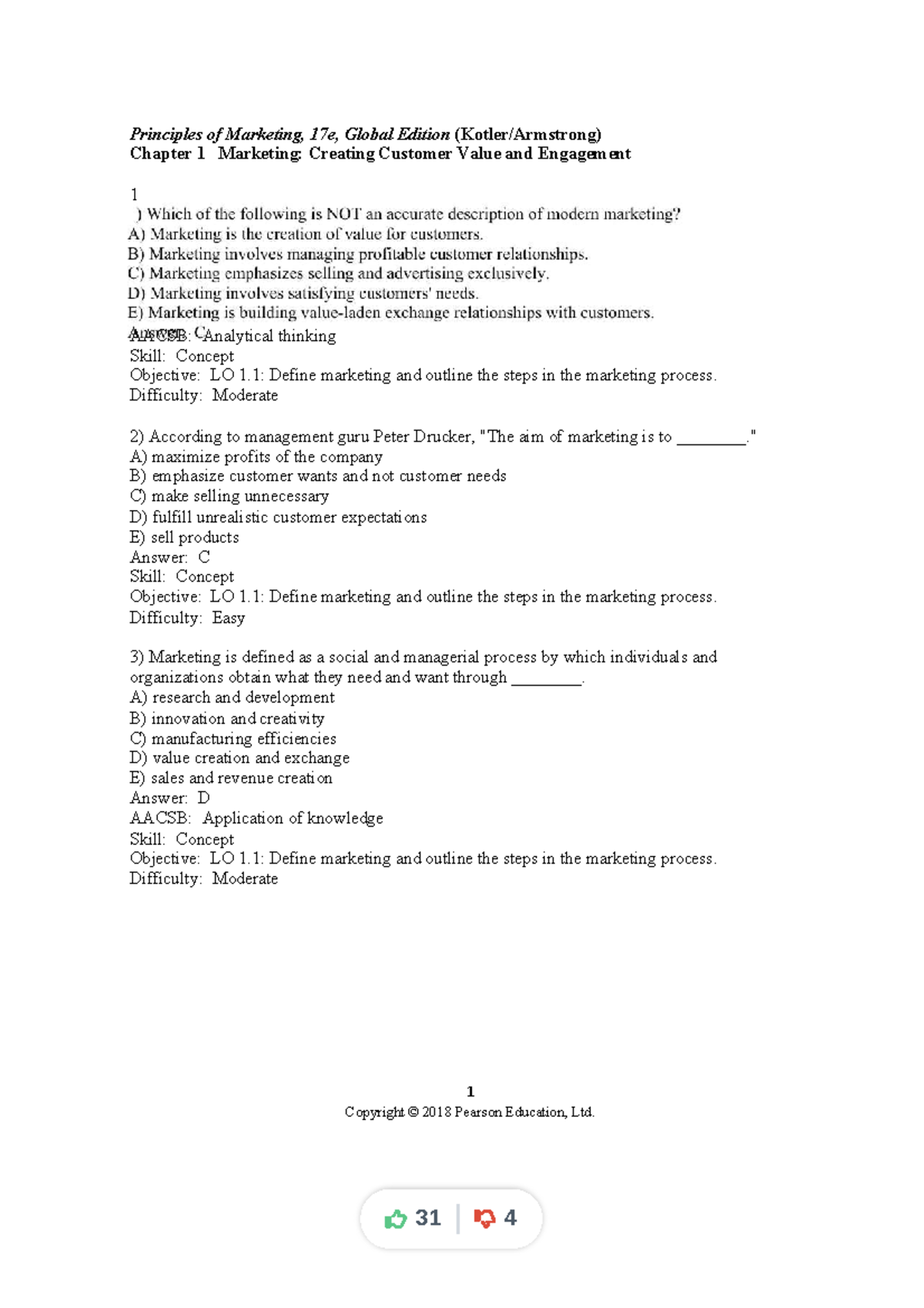 Chapter 1 Test Bank - Principles of Marketing (MKT 101) - Studocu