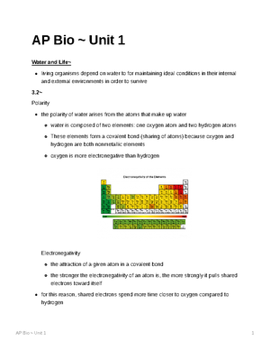 AP Bio Notes - Chapter 3 - AP Bio Notes AP Bio Lecture Notes Water and ...