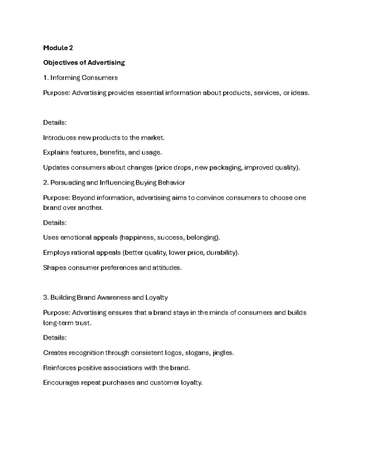 Module 2: Key Objectives of Advertising Strategies - Studocu