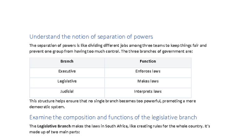 Understanding the Separation of Powers in Government (PADM111) - Studocu