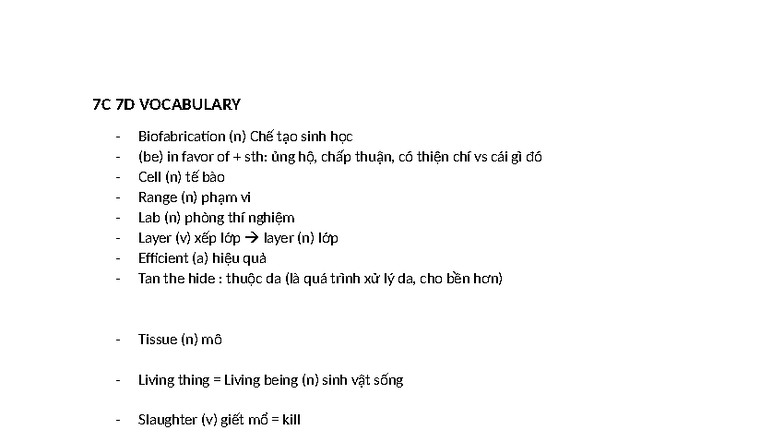 7C 7D Vocabulary List - Biofabrication & Related Terms - Studocu