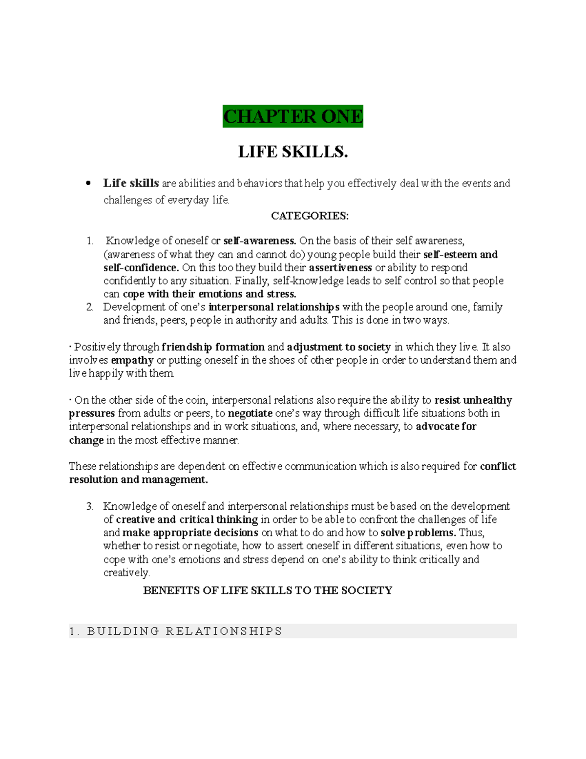 LIFE Skills Notes - Understanding Personal & Interpersonal Development ...