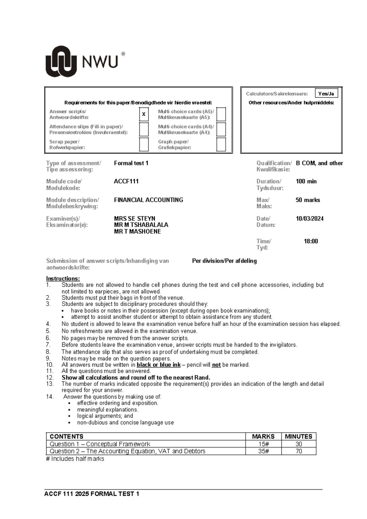 ACCF 2025 Formal Test 1: Financial Accounting Requirements & Guidelines ...