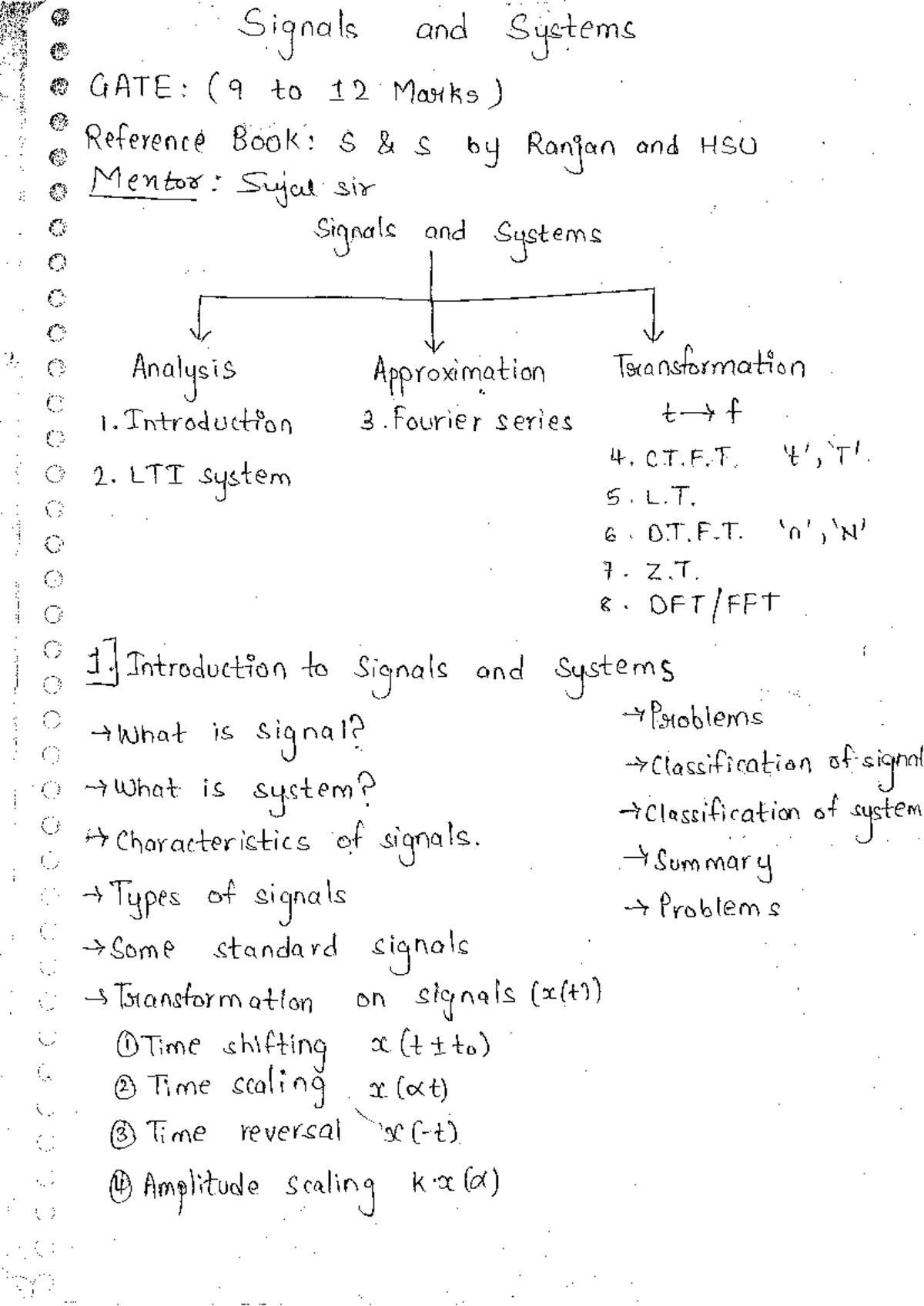 Signals and Systems GATE: Analysis and Transformation Notes - Studocu