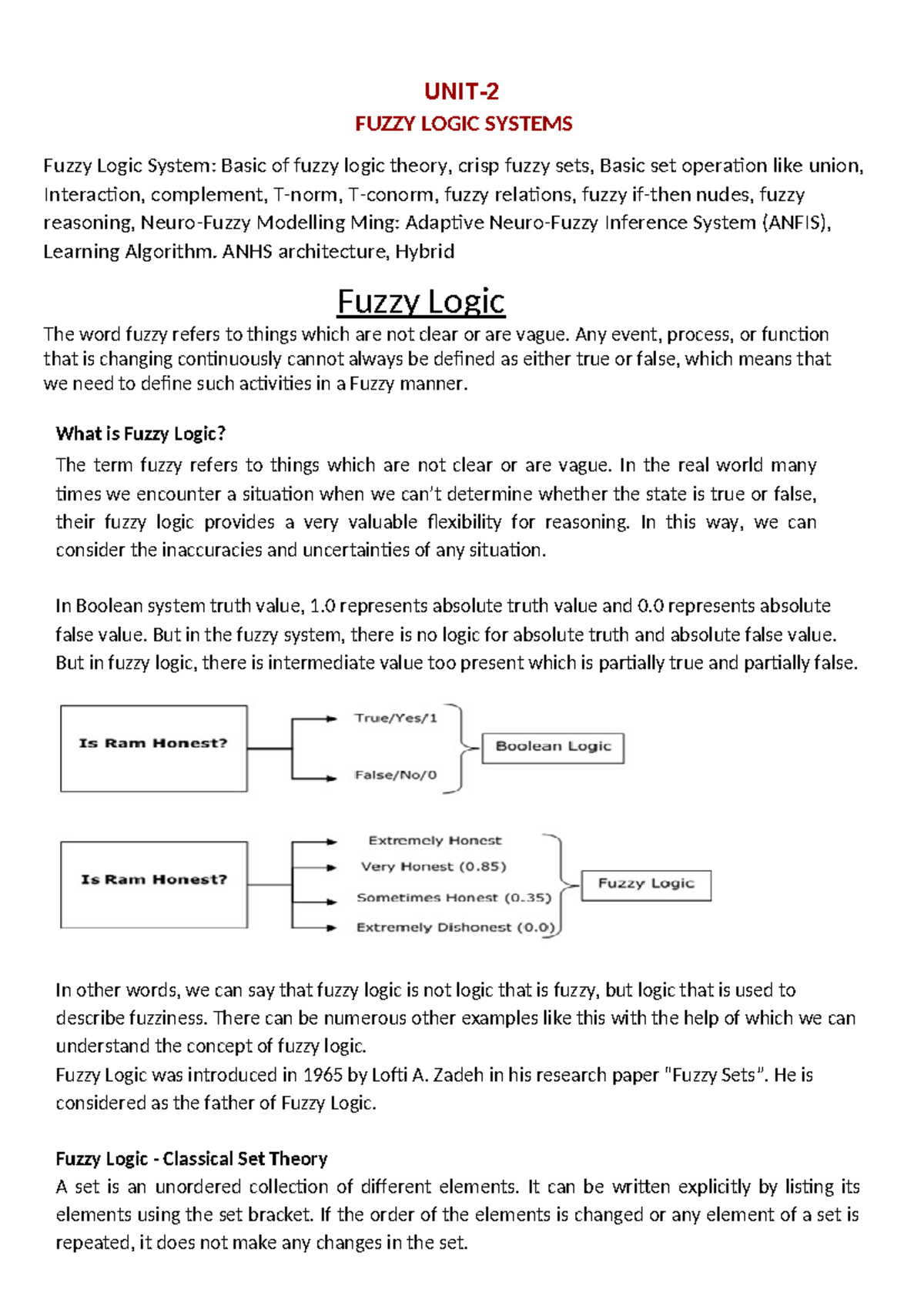 Unit 2 (AIML -BME) - Fuzzy Logic Systems and Their Applications - Studocu