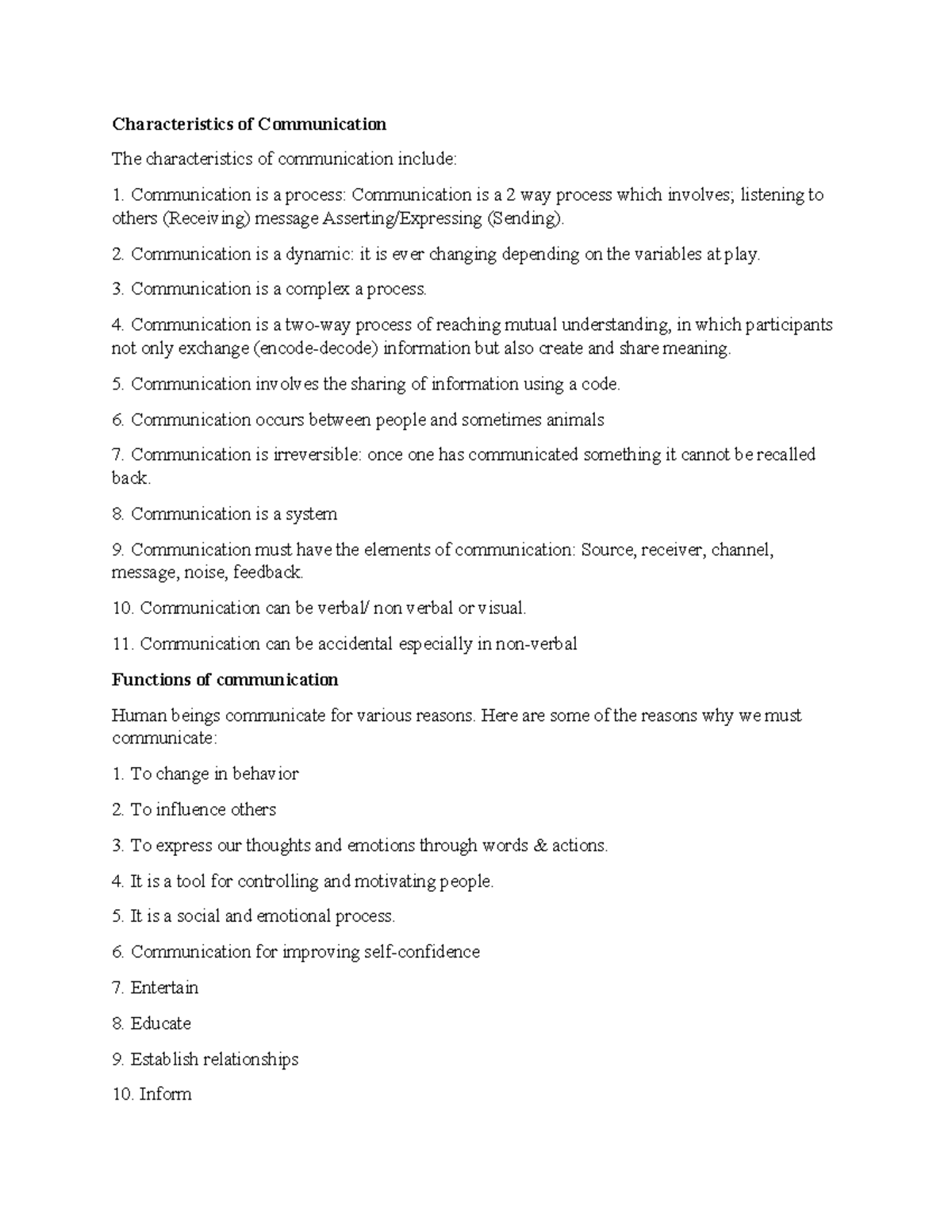 Characteristics of Communication: Key Features and Functions - Studocu