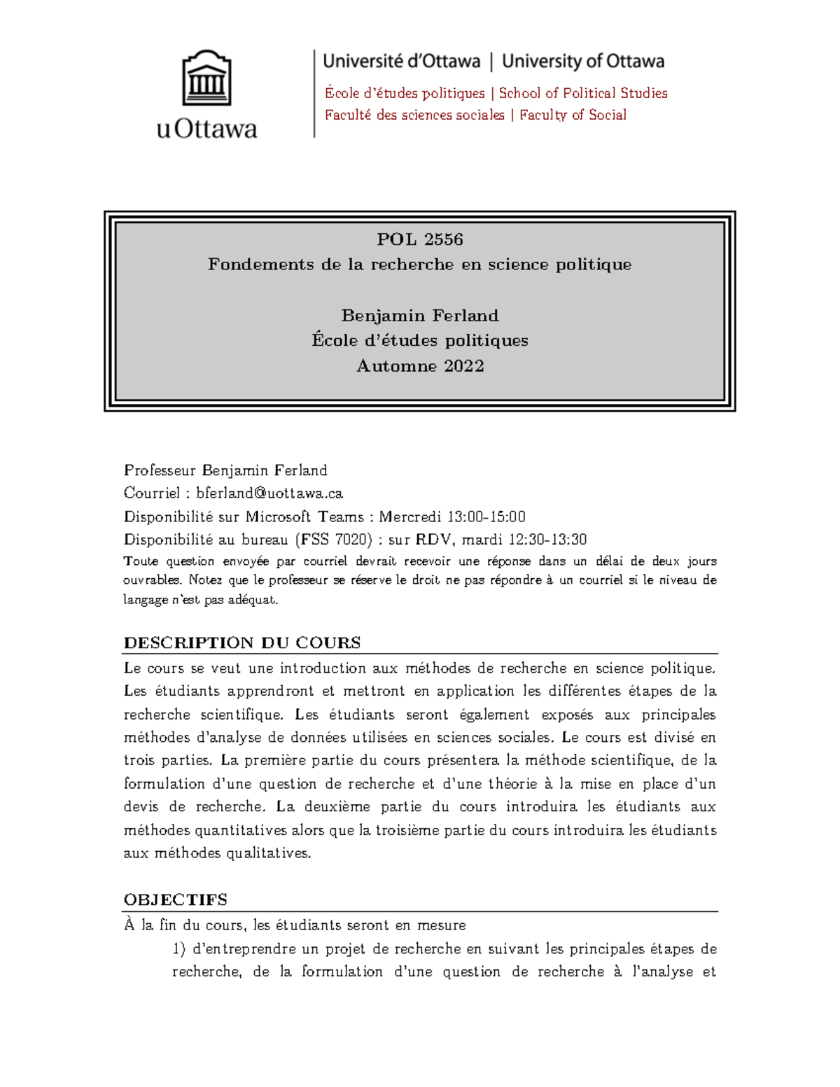 Syllabus du cours POL 2556 : Méthodes de recherche en science politique ...