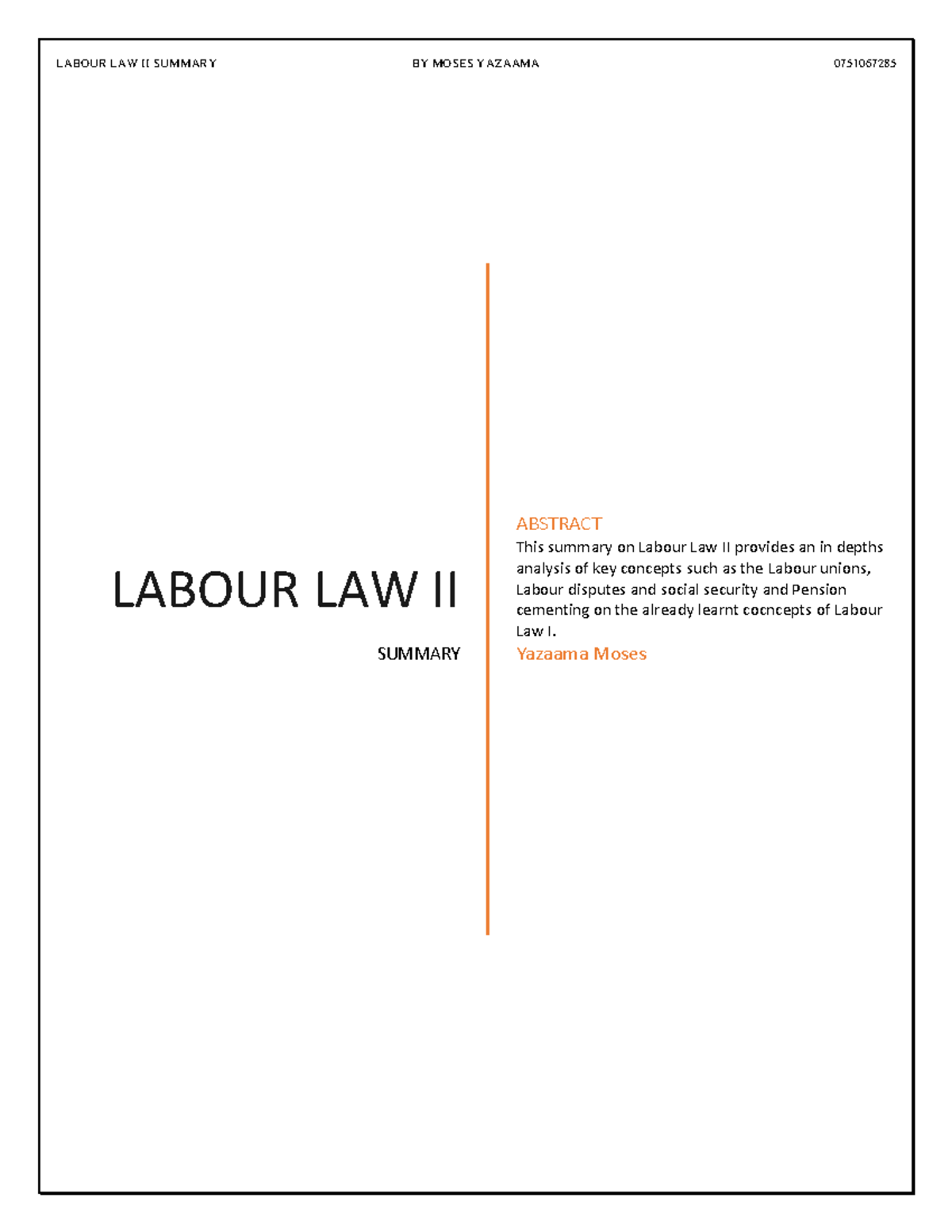 Labour Law II Summary: Key Concepts and Historical Overview - Studocu