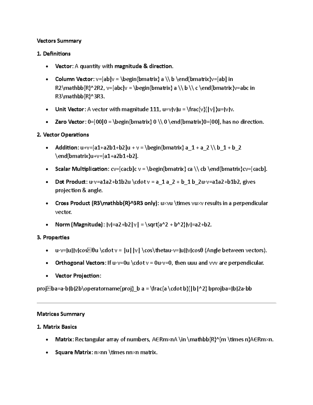 Vectors- Summary - Vectors Summary Definitions Vector: A quantity with ...
