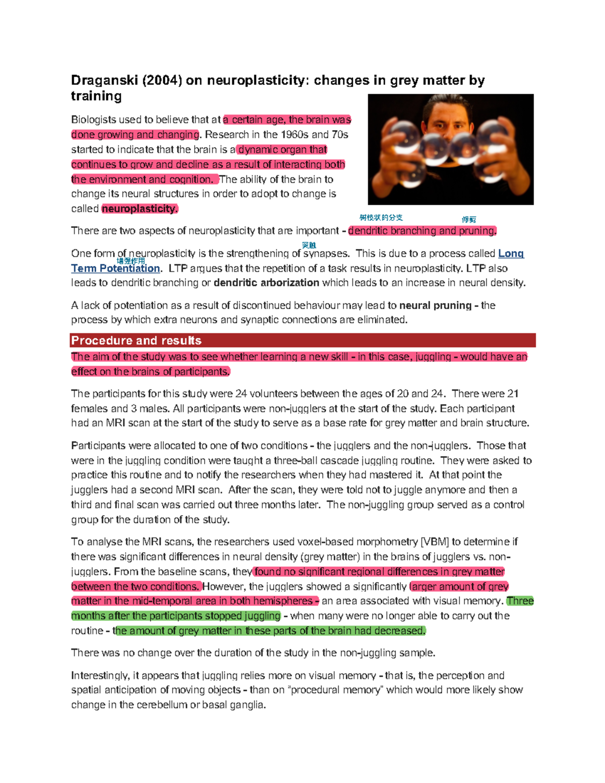 Psychology Study: Draganski 2004 on Neuroplasticity & Juggling Effects ...