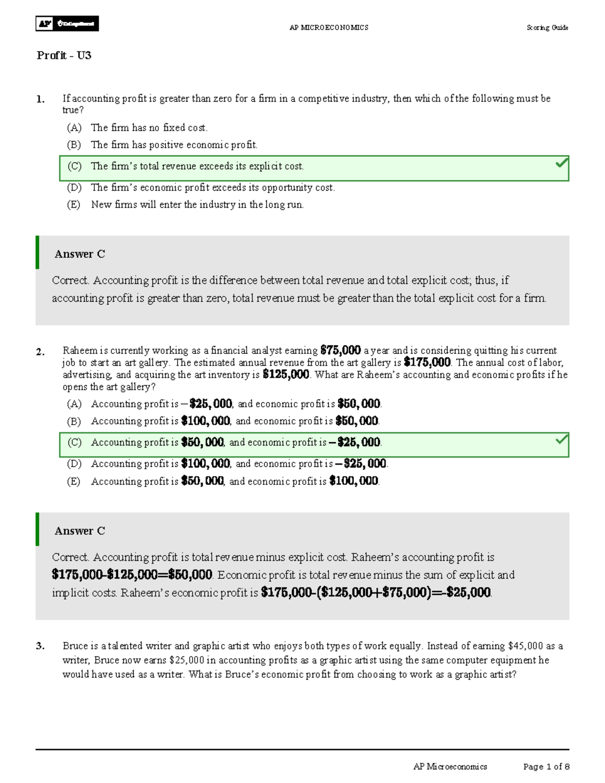 AP Microeconomics Profit Analysis - U3 Guide - Studocu