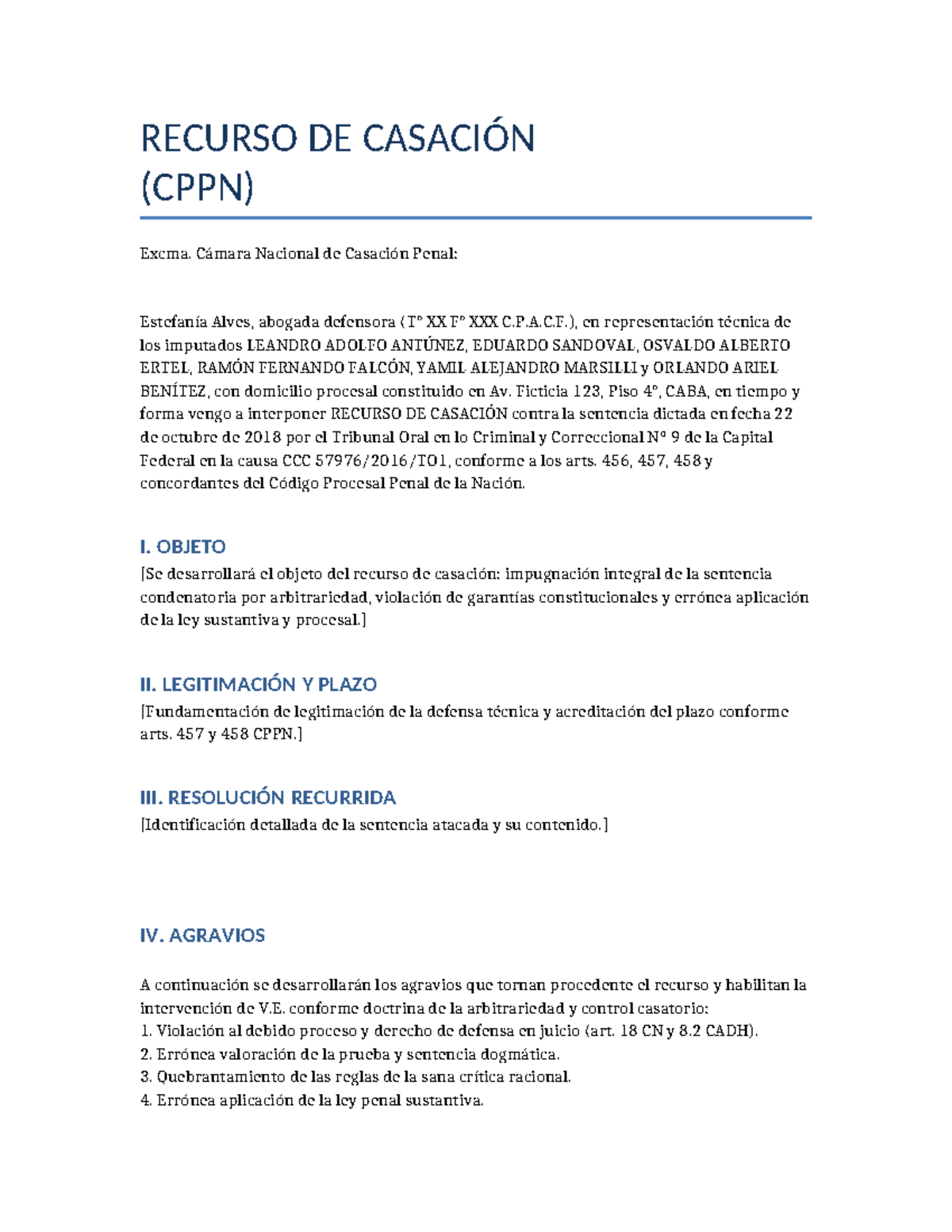 Recurso de Casación CPPN: Impugnación de Sentencia Condenatoria - Studocu