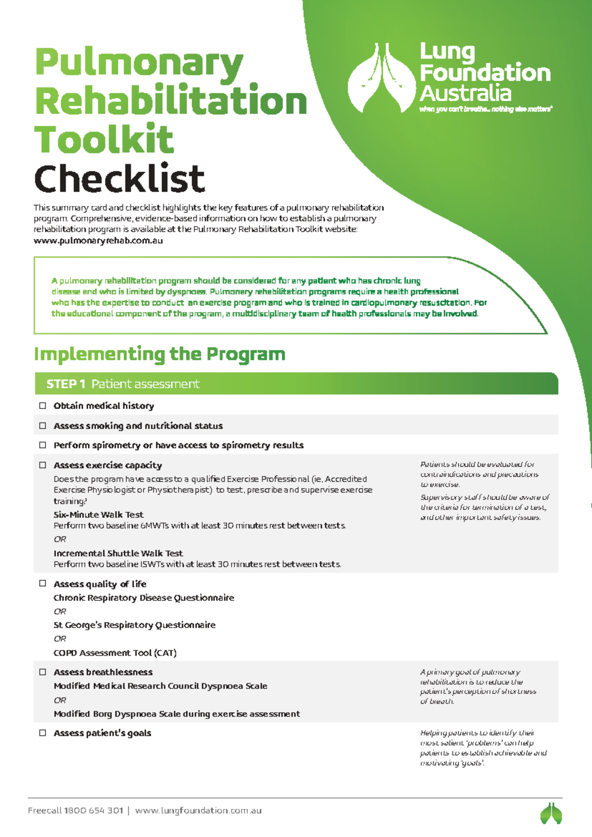 Pulmonary Rehabilitation Toolkit Checklist (09) - Studocu