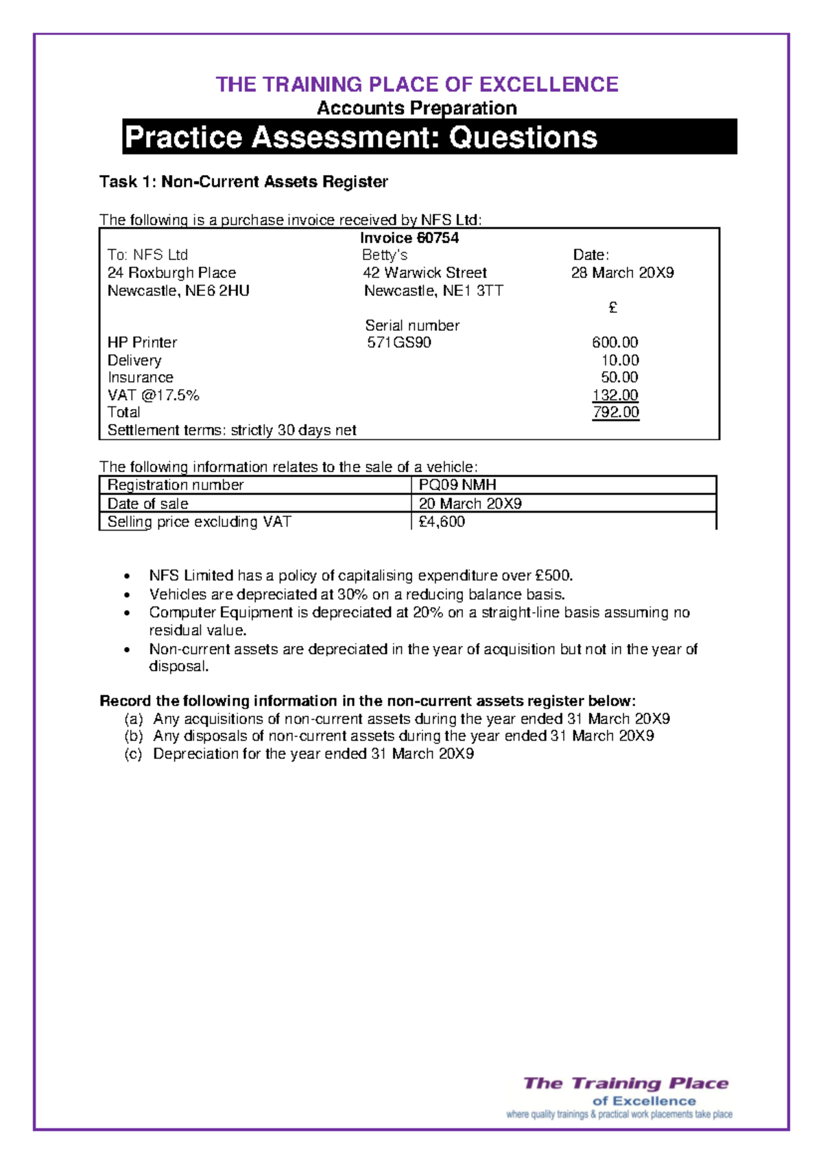 Accounts Preparation Practice Assessment: Asset Management & Ledger ...