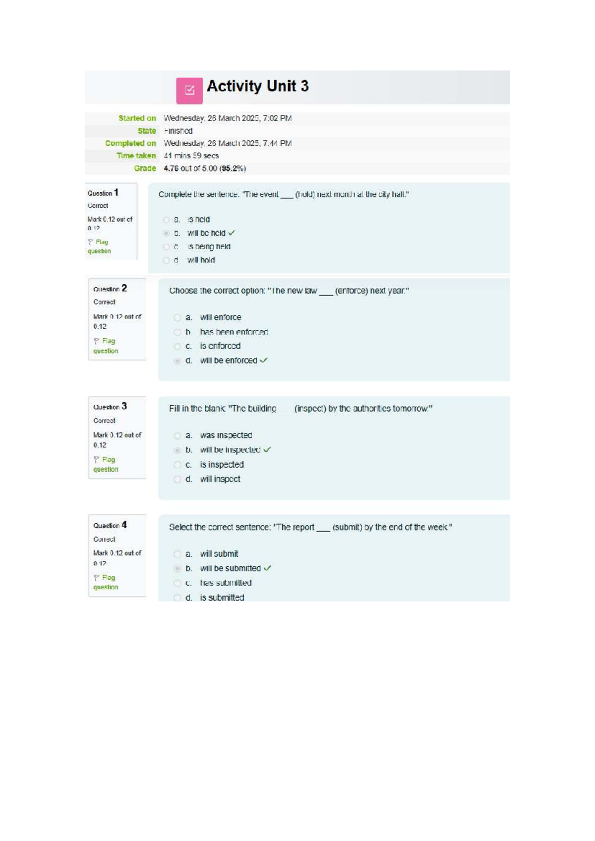 Activity Unit 3 Quiz: English Verb Tenses and Usage - Studocu