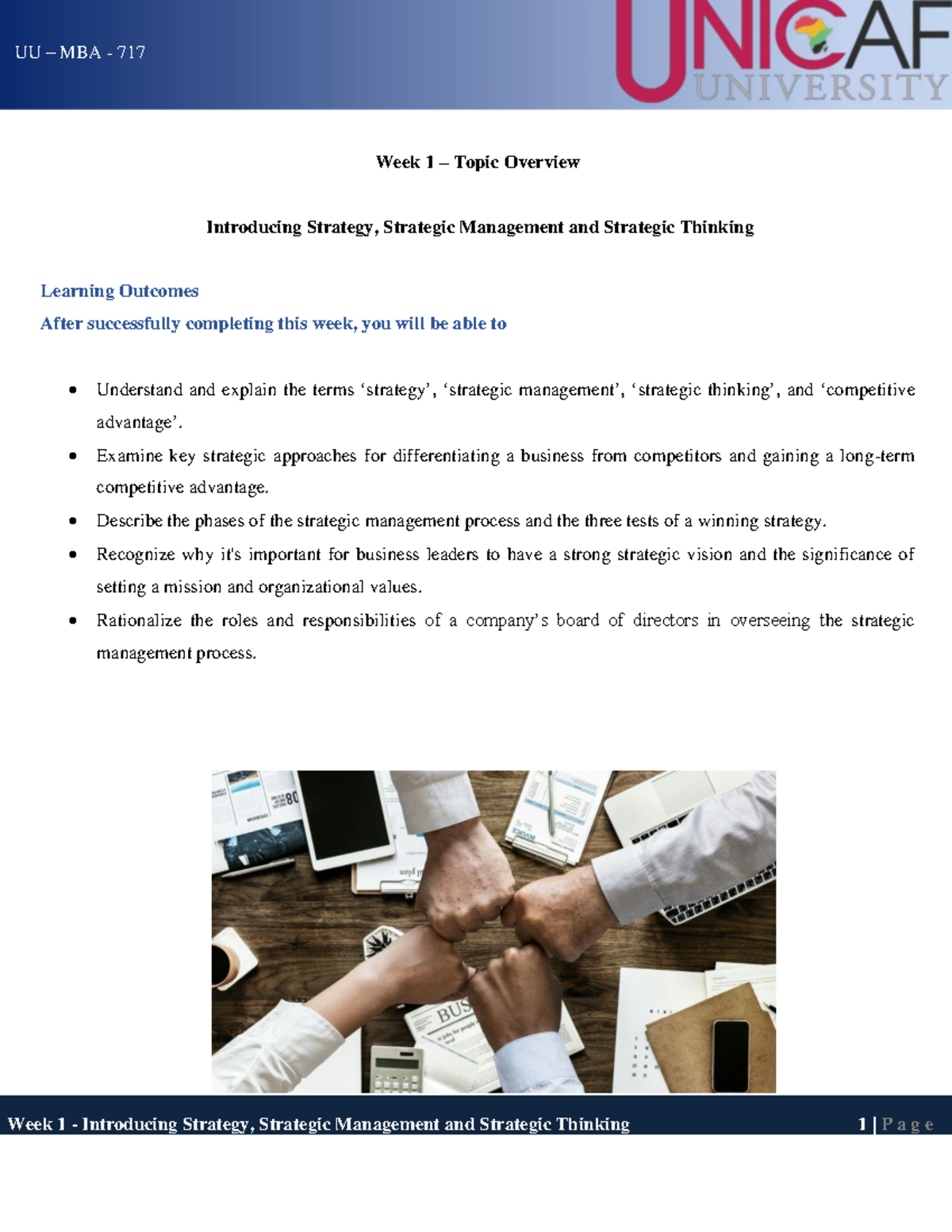 Week 1 - Topic Overview - Week 1 – Topic Overview Introducing Strategy ...