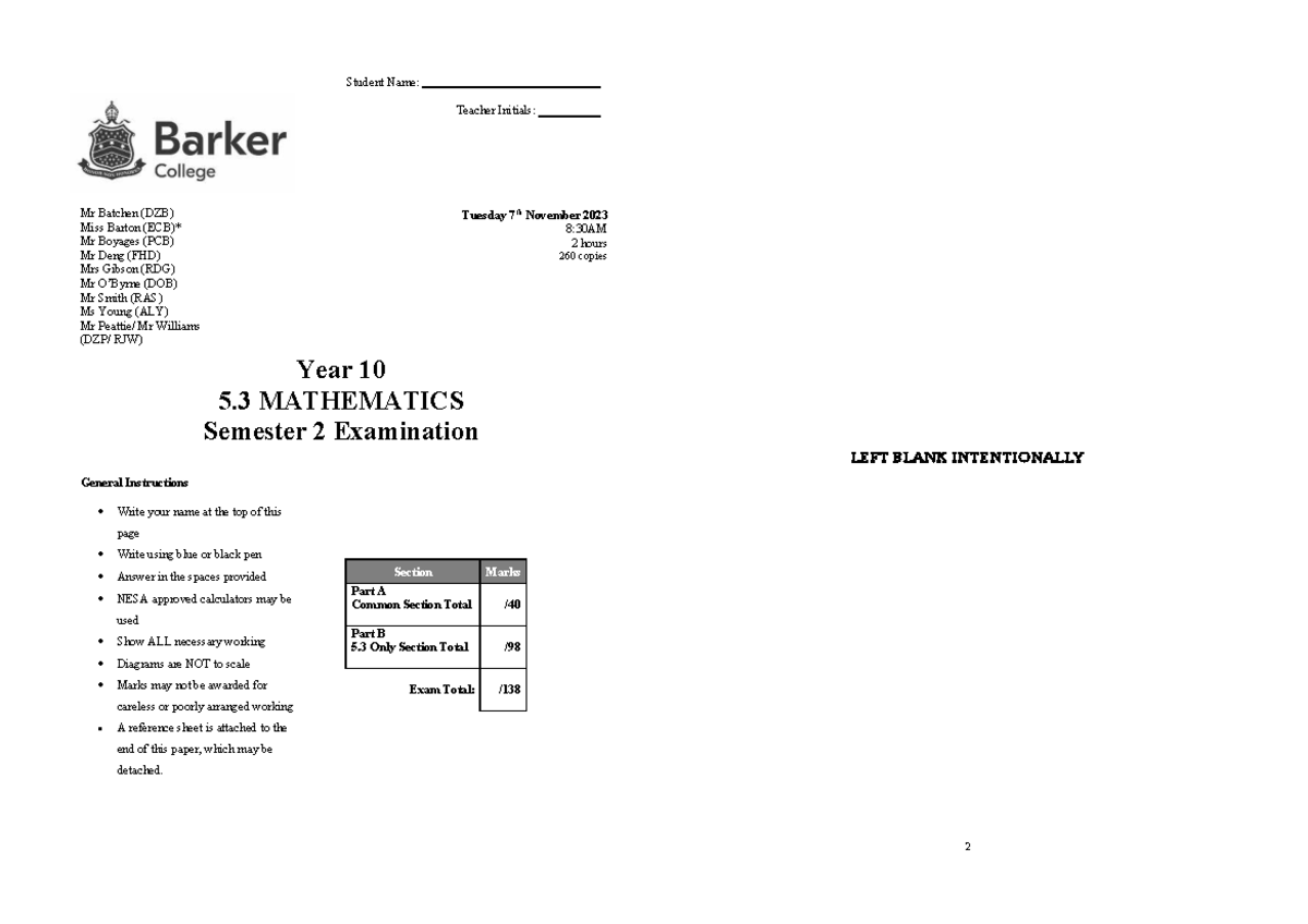 Year 10 Mathematics 5.3 Semester 2 Exam & Solutions (231107) - Studocu
