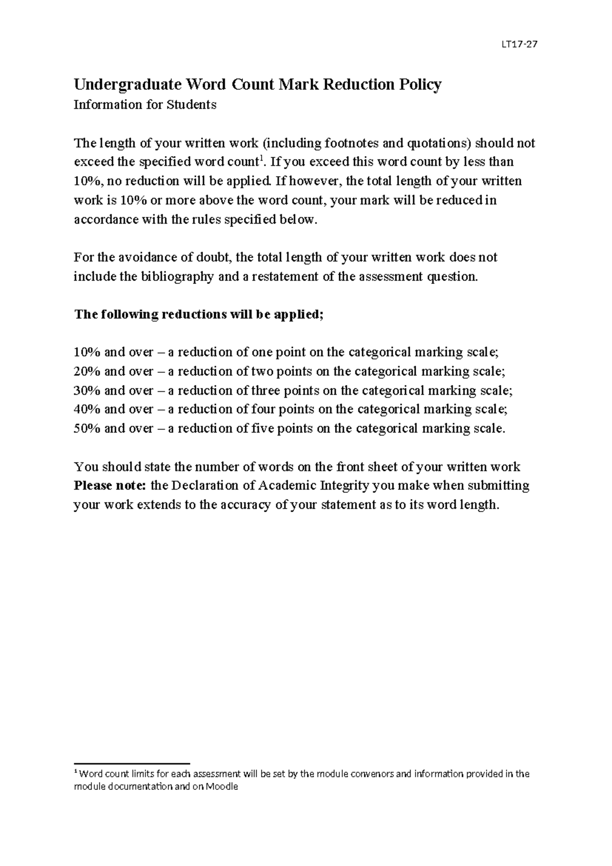 Word Count Policy - sdsdsdsd - LT17- Undergraduate Word Count Mark ...