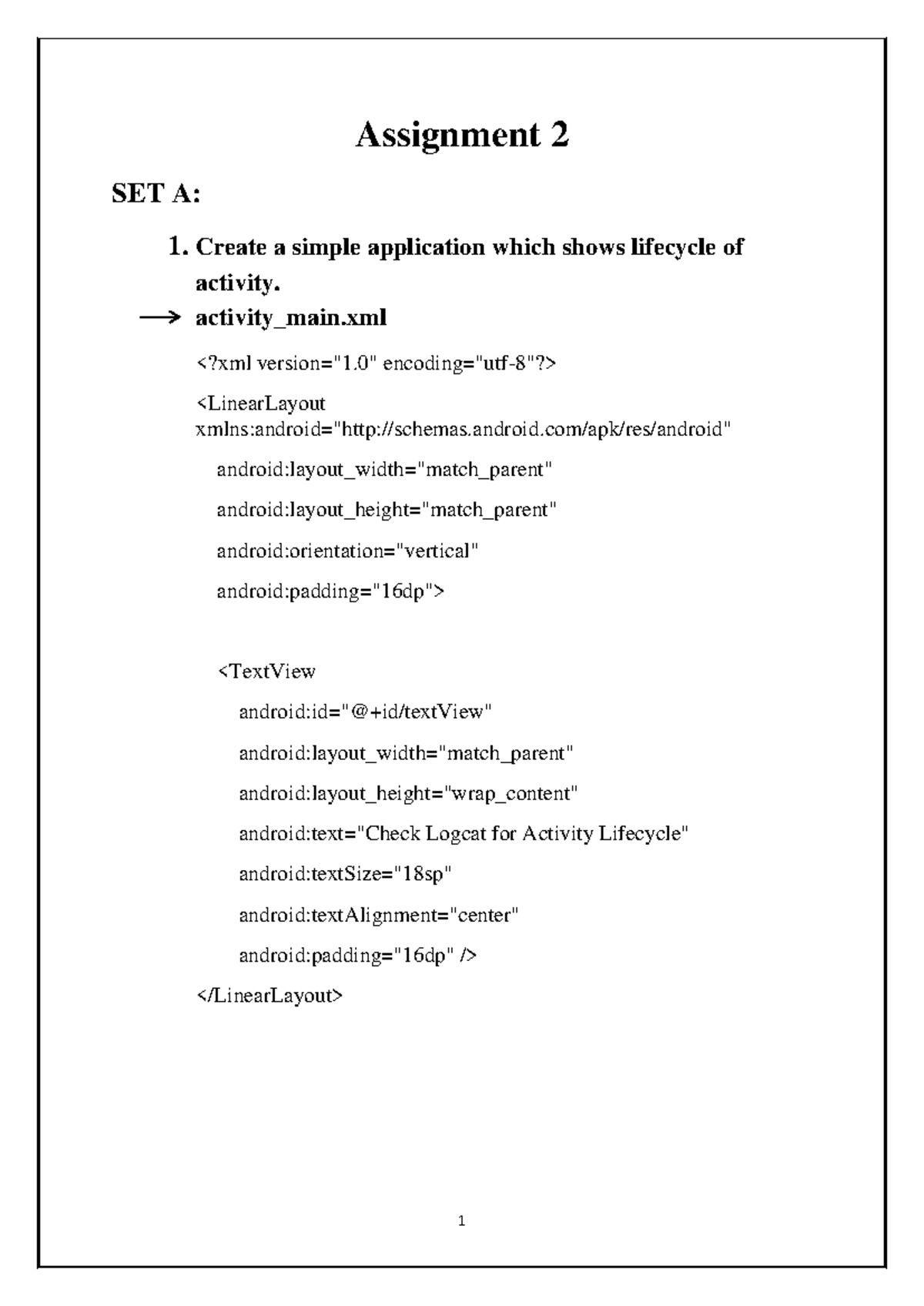 Android Practical-1: Activity Lifecycle & Intent Communication Tasks ...