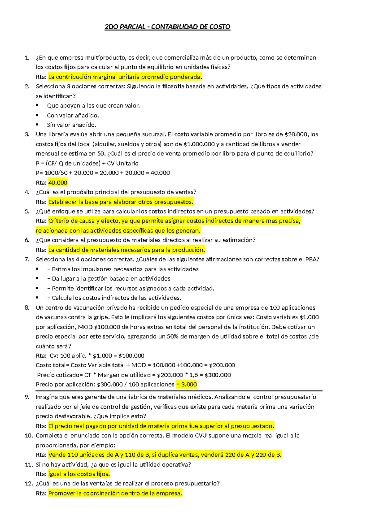 2DO PARCIAL CONTABILIDAD DE COSTO 1: Análisis de Costos y Presupuestos ...