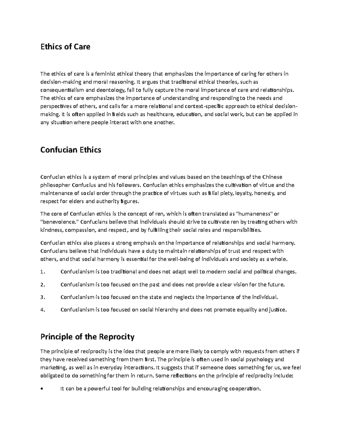 Ethics of Care and Moral Philosophy: Key Concepts and Critiques - Studocu