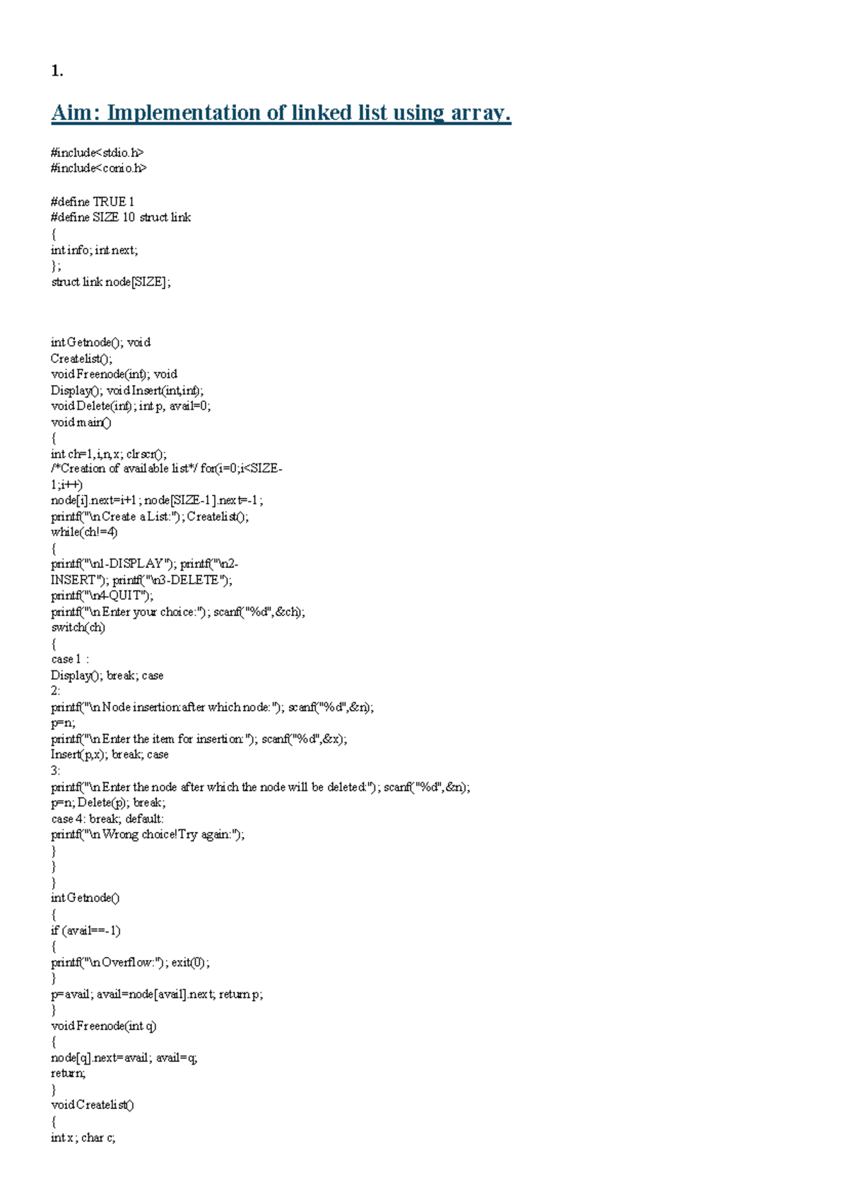 DS Lab File for CSE: Linked Lists, Queues, and Sorting Algorithms - Studocu