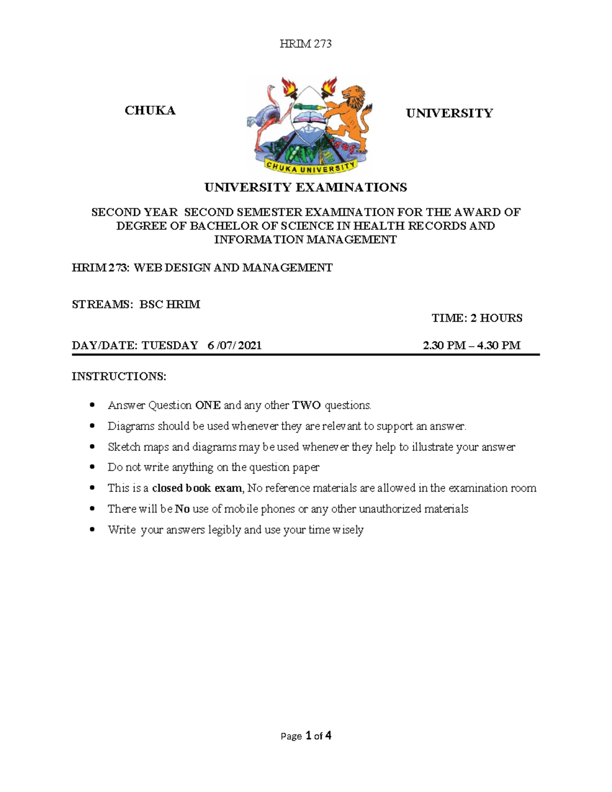 HRIM 273: Web Design & Management Exam Notes - Chuka University - Studocu