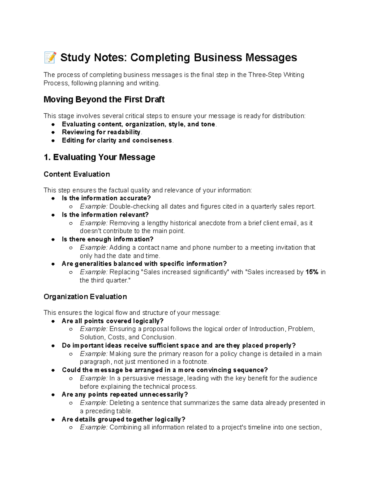 Study Notes: Completing Business Messages (BUS 101) - Studocu