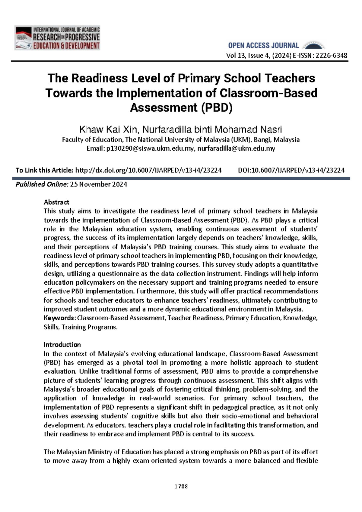 Readiness of Primary School Teachers for PBD Implementation (EDU 2024 ...