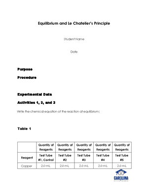 Chem2 Lab report Equilibrium and Le Chateliers Principle - Equilibrium ...