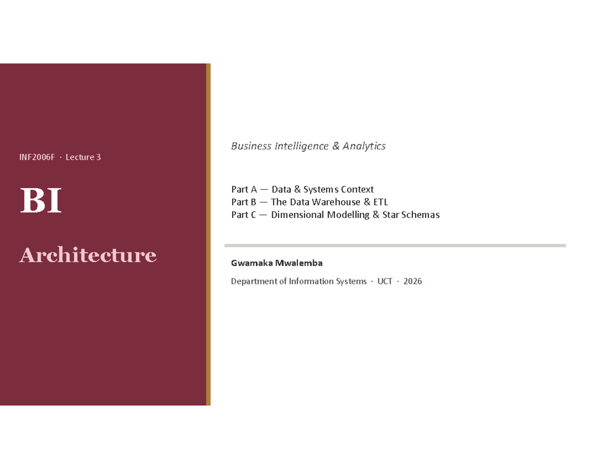 INF2006F Lecture 3: Business Intelligence Analytics Overview - Studocu