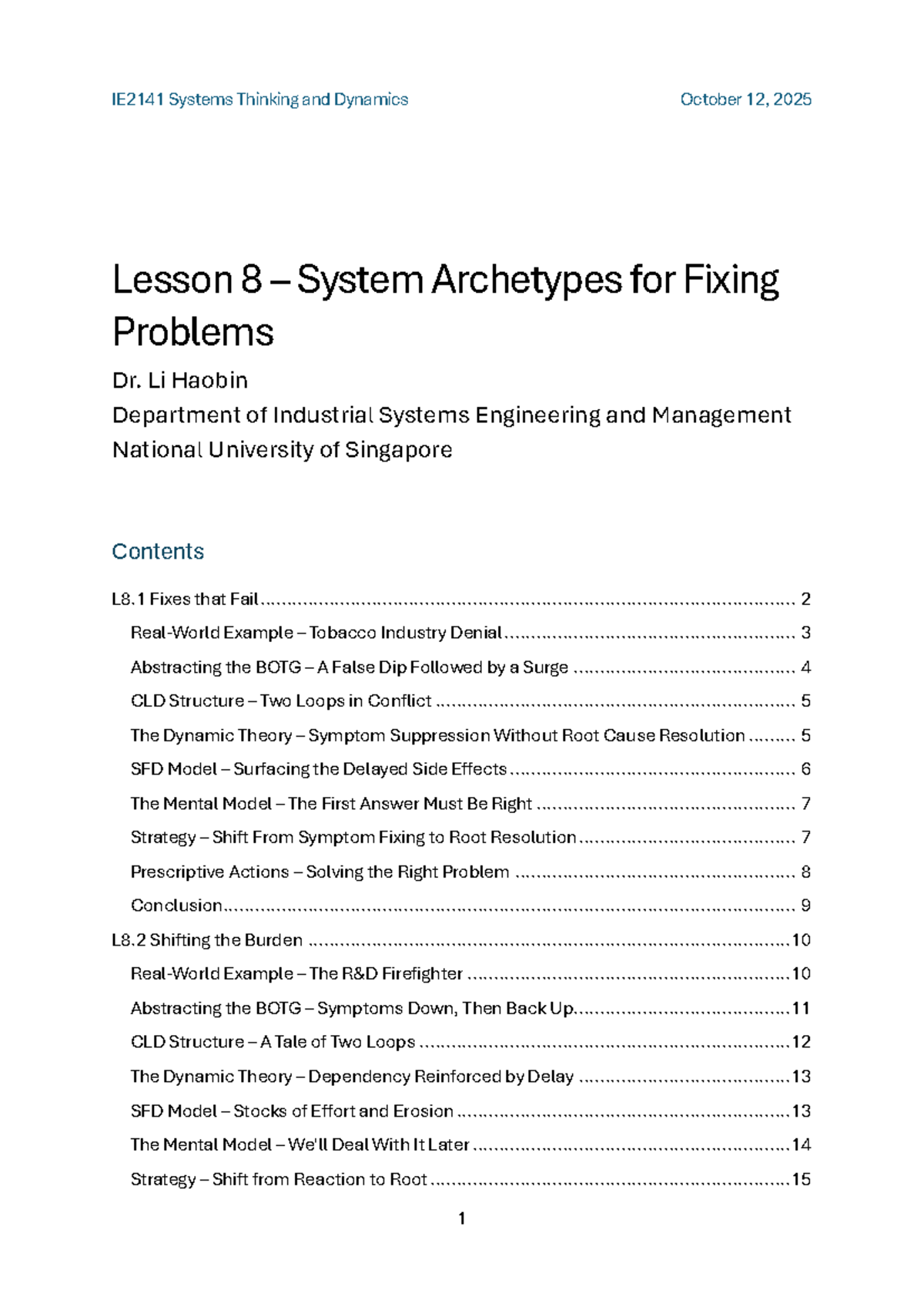 IE2141 Systems Thinking and Dynamics: Lesson 8 - System Archetypes for ...
