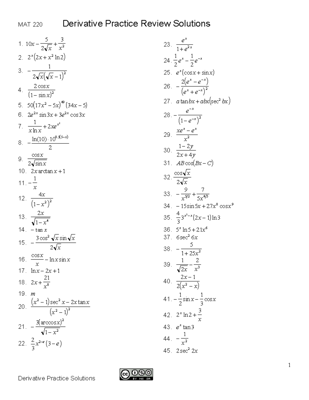 MAT 220 Derivative Practice Review Solutions - Studocu