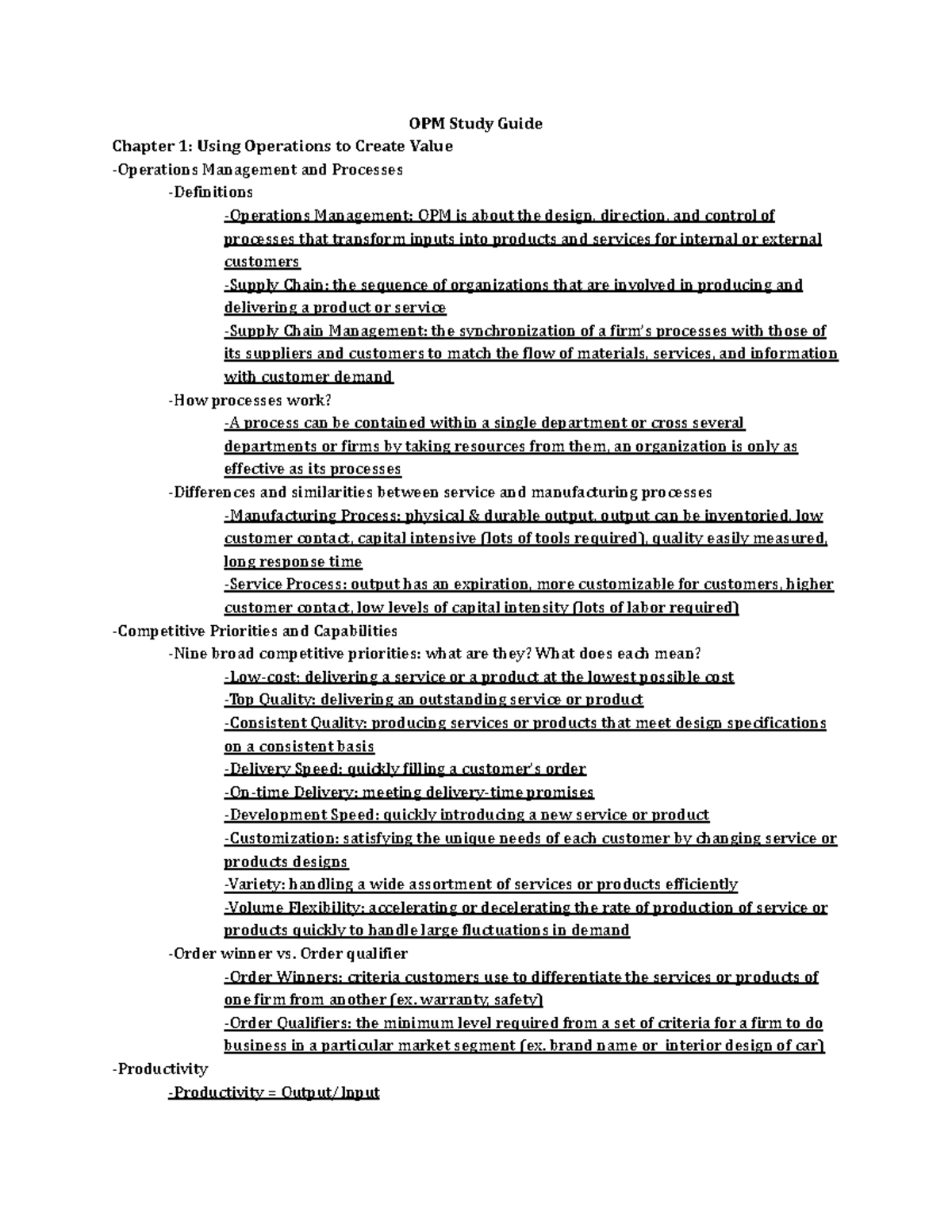 OPM 200 Midterm Study Guide: Key Concepts and Process Strategies - Studocu