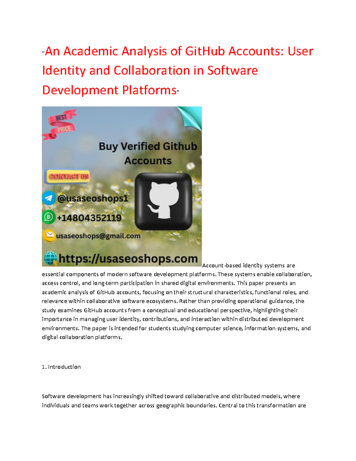 Academic Analysis of GitHub Accounts: User Identity & Collaboration ...